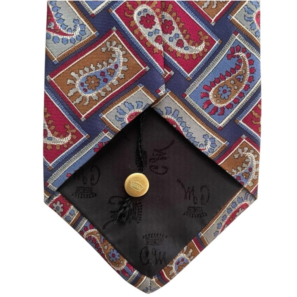 Countess Mara men’s 100% silk paisley print classic neck tie made in USA navy - Picture 4 of 6